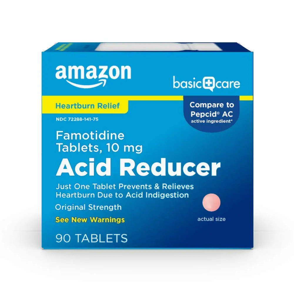 Amazon Basic Care Original Strength Famotidine Tablets, 10 mg, Acid Reducer, Heartburn Medicine, Prevents & Relieves Heartburn, Acid Indigestion Relief, 90 Count Amazon Basic Care Au supplements