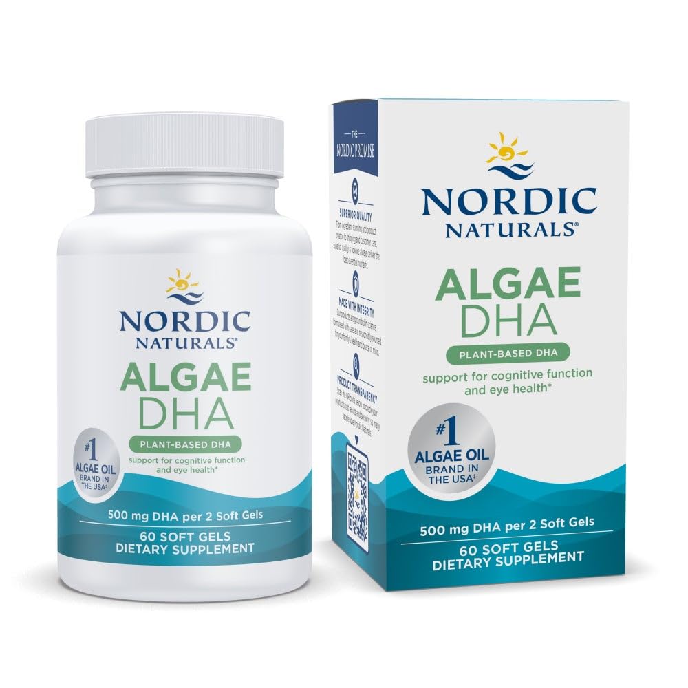 Nordic Naturals Algae DHA - 60 Soft Gels - 500 mg Omega-3 DHA - Certified Vegan Algae Oil - Plant-Based DHA - Brain, Eye & Nervous System Support - Non-GMO - 30 Servings Nordic Naturals Au supplements