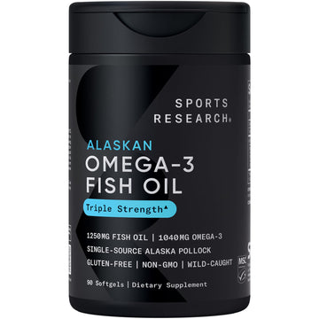 Sports Research® Omega-3 Fish Oil 1250 - Triple Strength Fish Oil Supplement from Wild Alaska Pollock - MSC Certified Sustainable