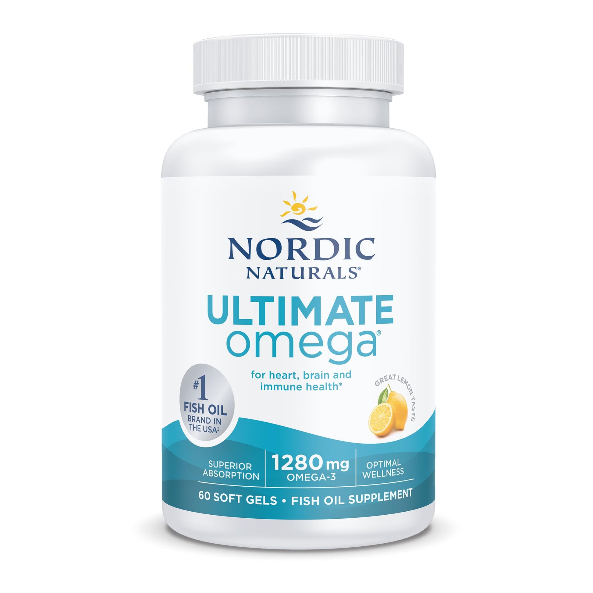 Nordic Naturals Ultimate Omega in Fish Gelatin, Lemon Flavor - 60 Soft Gels - 1280 mg Omega-3 - High-Potency Fish Oil Supplement - EPA & DHA - Promotes Brain & Heart Health - Non-GMO - 30 Servings Nordic Naturals Au supplements