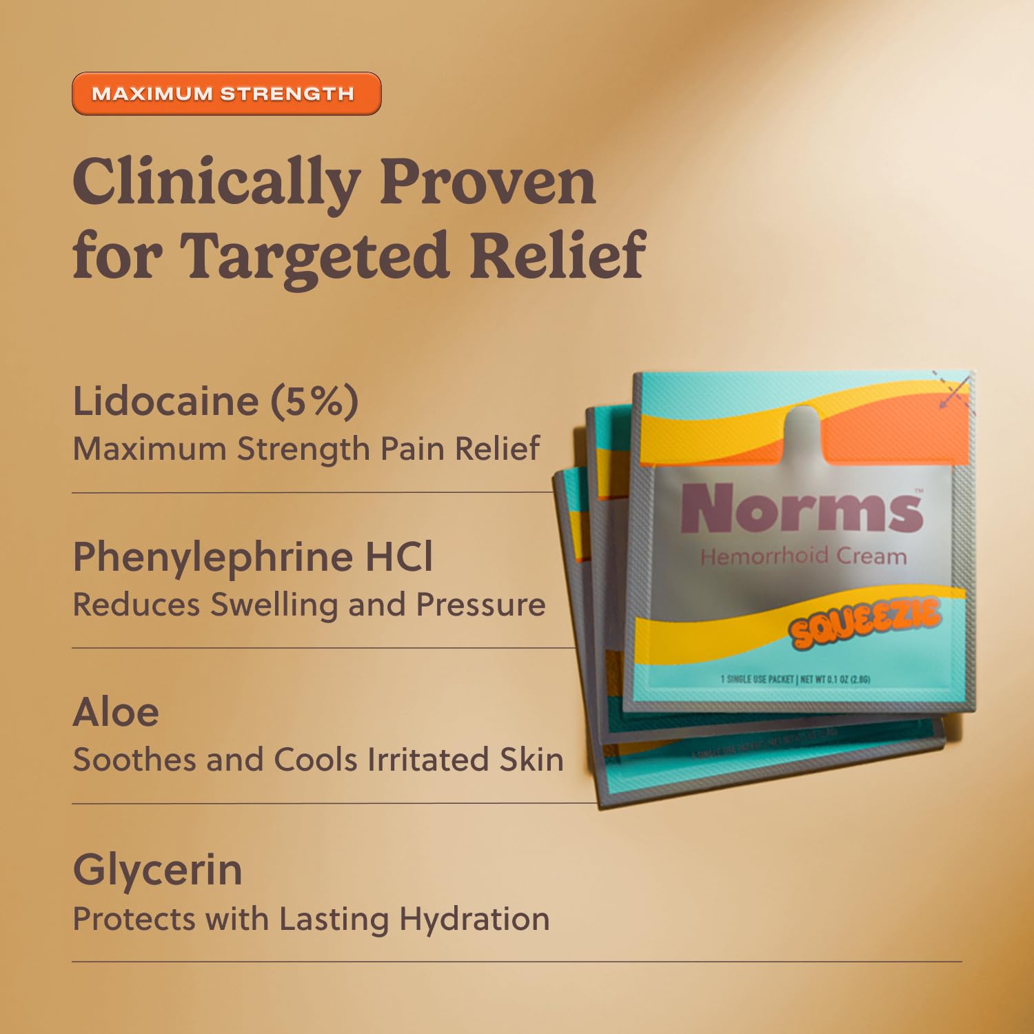 Norms Squeezies Lidocaine Hemorrhoid Cream, Discreet Single Use Travel Packets, 5% Lidocaine, Phenylephrine, Aloe and Glycerin – Numbing, Soothing & Swelling Relief On the Go, 5 Count Norms Au supplements