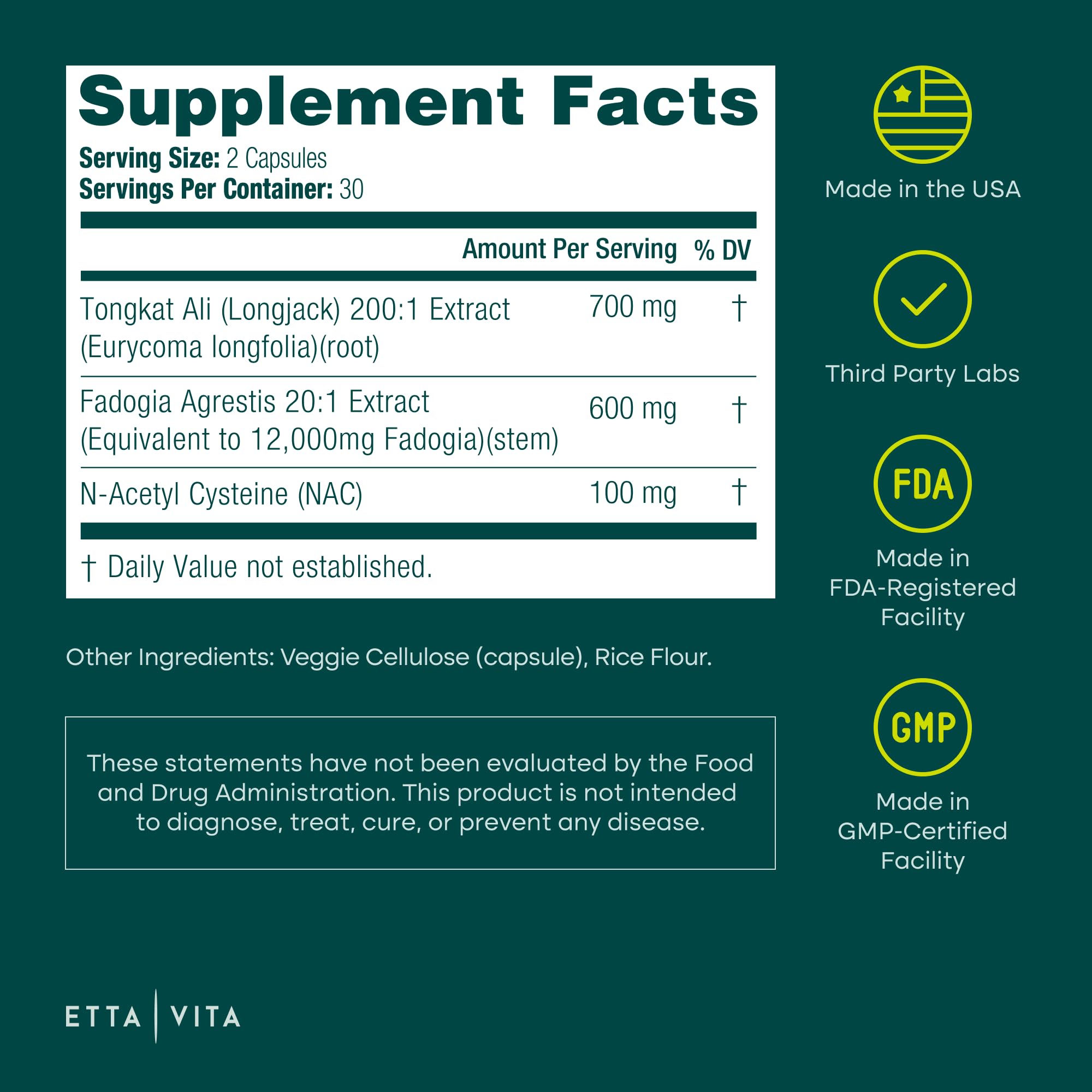 Potent Longjack - Tongkat Ali & Fadogia Agrestis Supplement for Men & Womens Energy, T Support, Lean Muscle Growth & Recovery, Hormonal Balance, Pre-Workout with Vegan NAC Liver Detox & Cleanse Etta Vita Au supplements