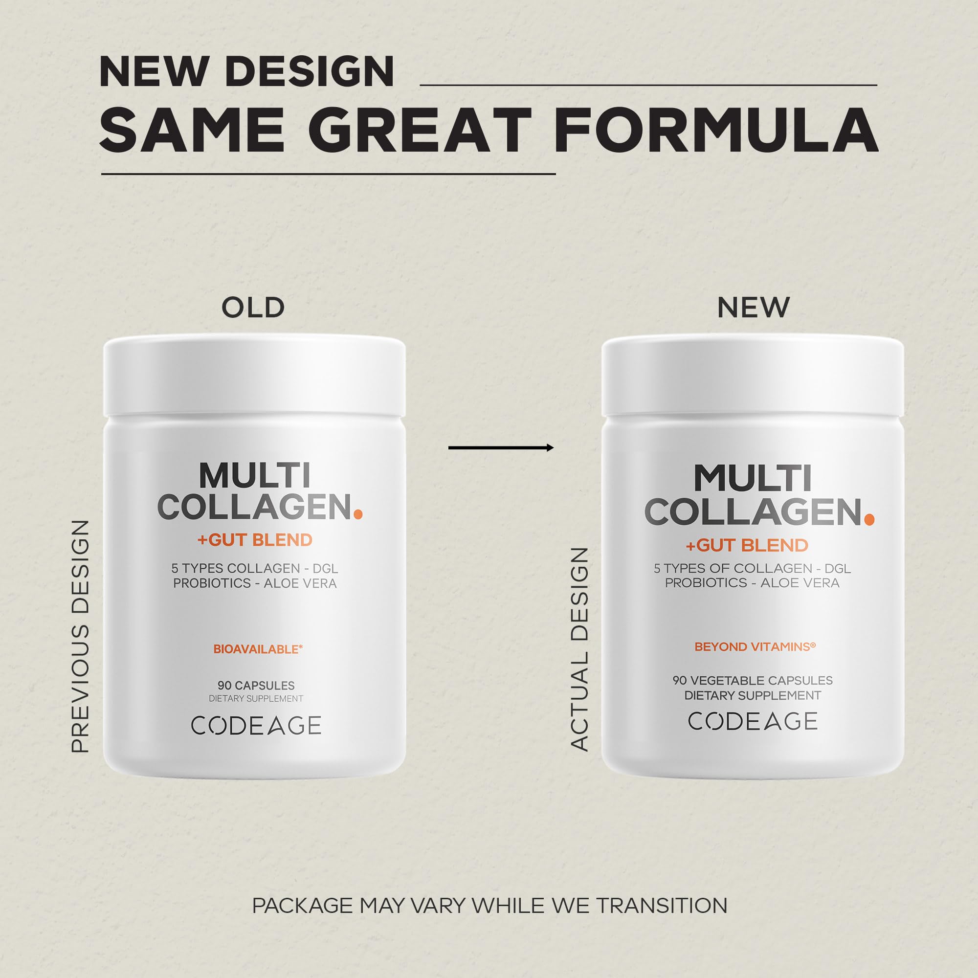 Codeage Multi Collagen + Gut Blend Supplement - Digestive Probiotics, DGL Licorice, Aloe Vera, Organic Peppermint Leaf, Slippery Elm - Hydrolyzed Bovine Collagen Pills - Non-GMO - 90 Capsules Codeage Au supplements