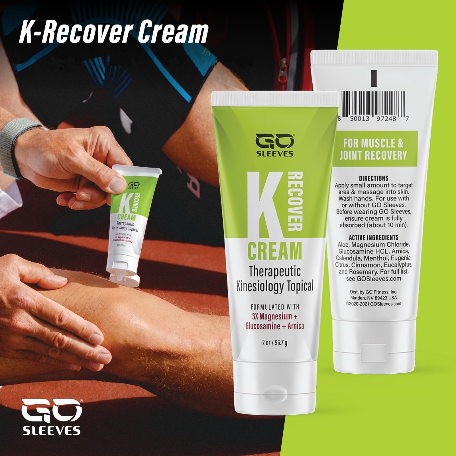 Go Sleeves Sports Recovery Cream - Concentrated Muscle and Joint Recovery Lotion – Magnesium Chloride Cream with Arnica for Muscle Pain and Stiffness from Running, Exercise, Backache – 2 Ounces GO SLEEVES Au supplements