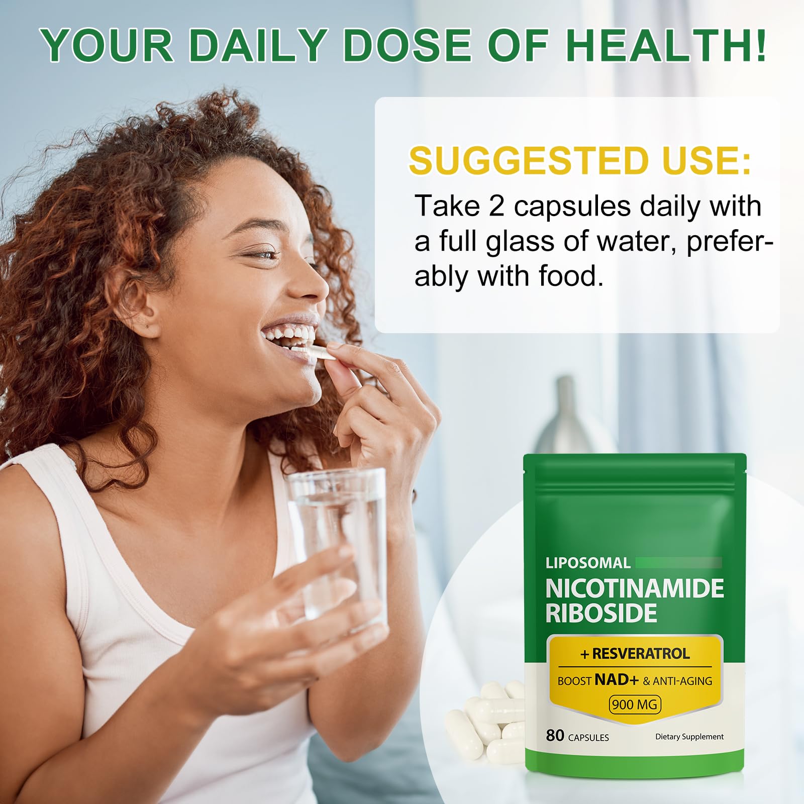 NAD Supplement with Nicotinamide Riboside - Resveratrol,Liposomal Nicotinamide Riboside,Quercetin - High Purity NAD Supplement for Anti-Aging, Focus, Energy 160 Capsules (2 Bag) Ruduwu Au supplements