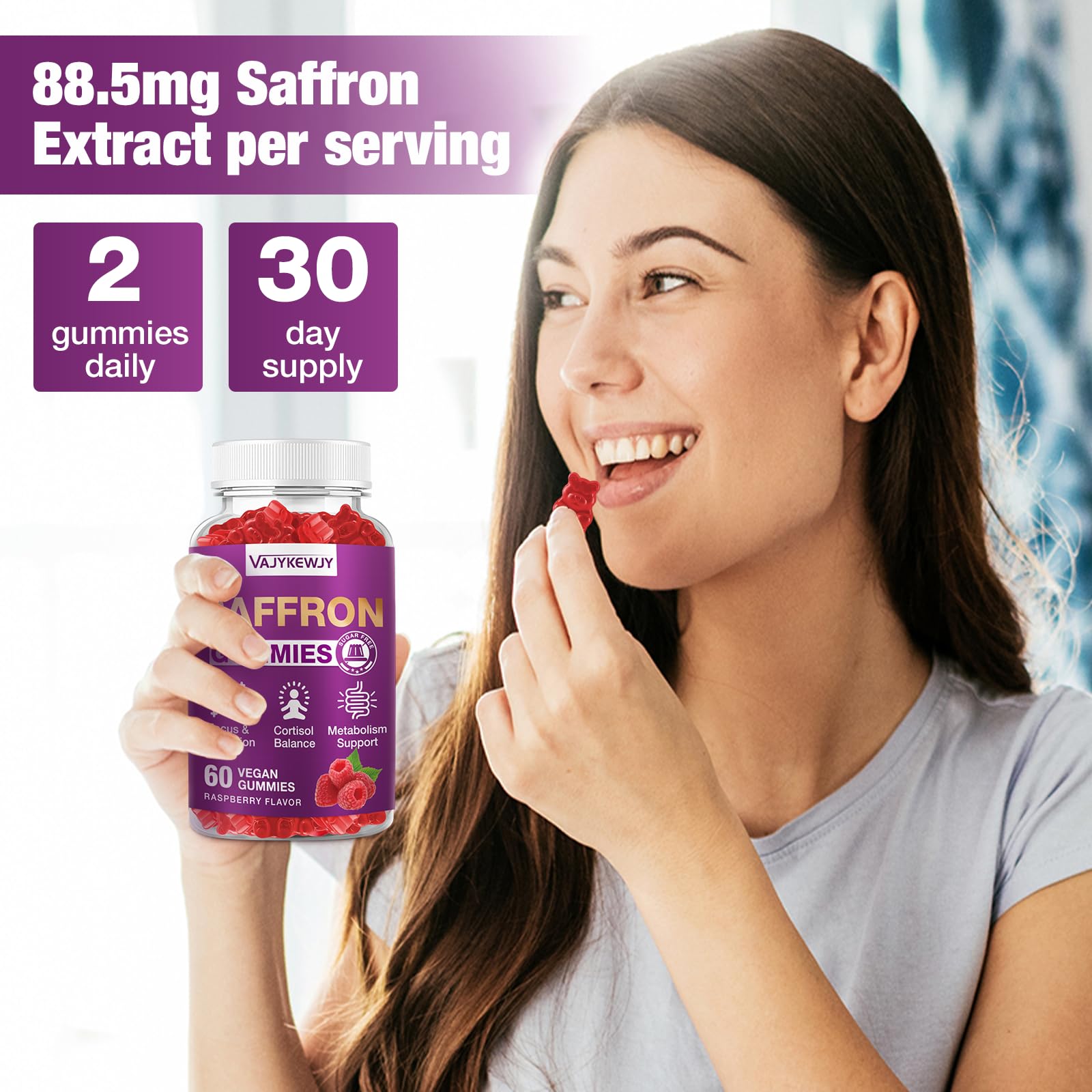 VAJYKEWJY Saffron Gummies (88.5 mg) with Magnesium — Enhanced with St. John’s Wort, Rhodiola, Ashwagandha & Vitamins B6, B12, D3 for Mood & Focus Support — 120 Count VAJYKEWJY Au supplements