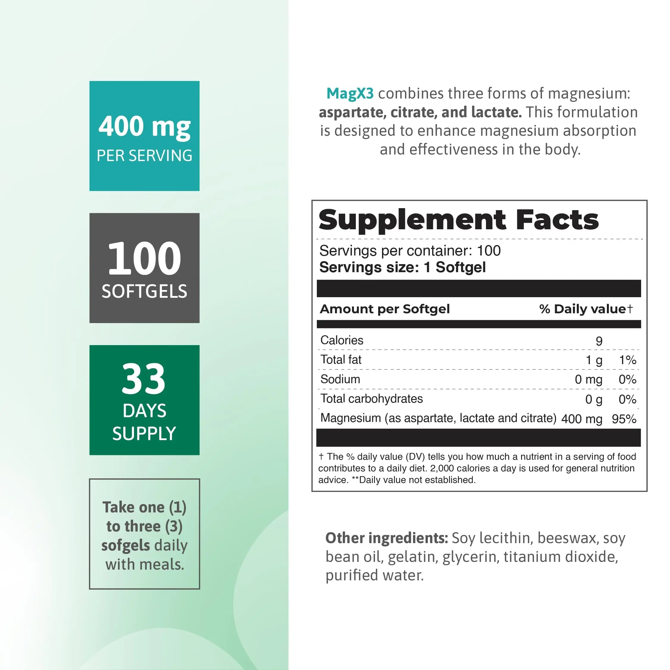 Magnesium Citrate Complex 400 mg – Triple Magnesium with Citrate, Aspartate & Lactate – High Absorption – 100 Softgels Nutra Nutrition Au supplements