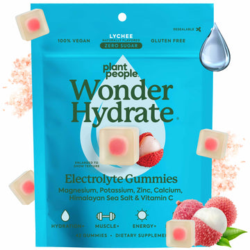 Plant People WonderHydrate Electrolyte Gummies – Vegan Hydration Supplement with Magnesium, Potassium, Zinc, Vitamin C & Himalayan Sea Salt – Zero Sugar Lychee (42 Count) Plant People Au supplements