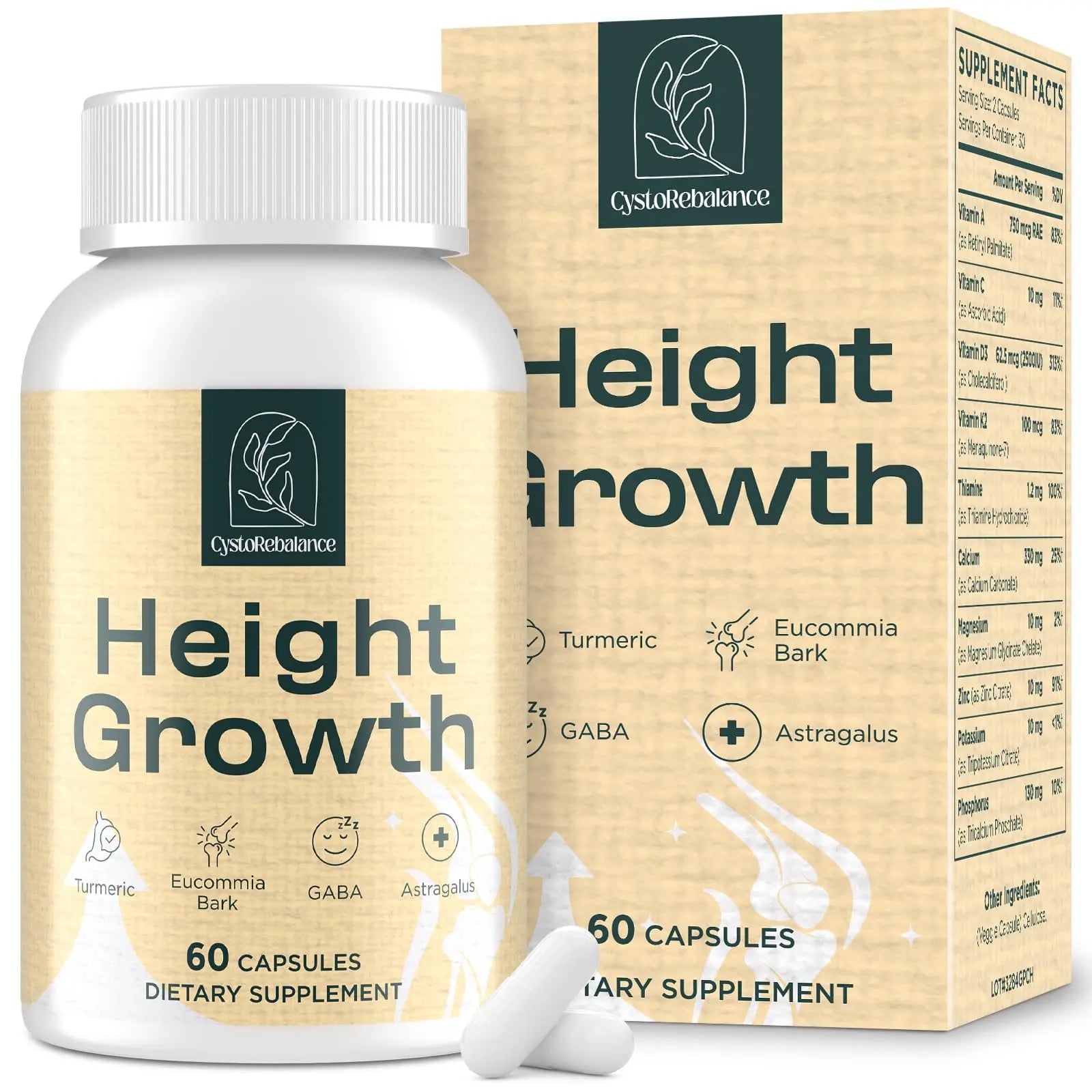 CystoRebalance 25-in 1 Bone Strength Supplement - for Natural Growth, Digestion and Stress - High Absorption - Calcium, Magnesium, Zinc, Ashwaganda and Multivitamins for Age 12+ | 60 Caps CystoRebalance Au supplements