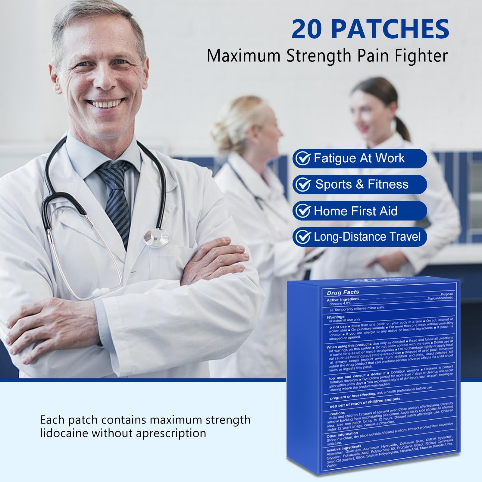 KIbabyDI Professional Lidocaine Pain Relief Patches - 20 Count | 4% Medicated Gel Patches for Targeted Joint & Muscle Comfort | Long-Lasting 12-Hour Relief, Ultra-Flexible Design -lb234 KIbabyDI Au supplements