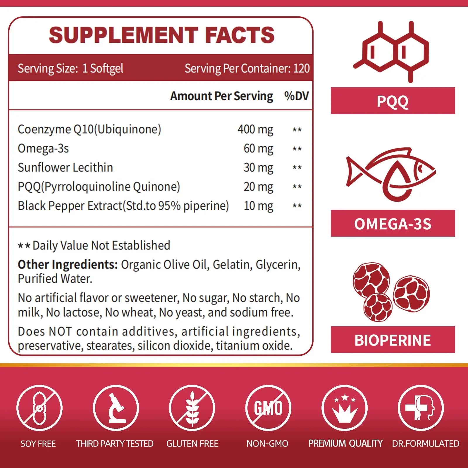 CoQ10-400mg-Softgels with PQQ, BioPerine & Omega-3, Coenzyme Q10(Ubiquinone) ZEBORA Au supplements