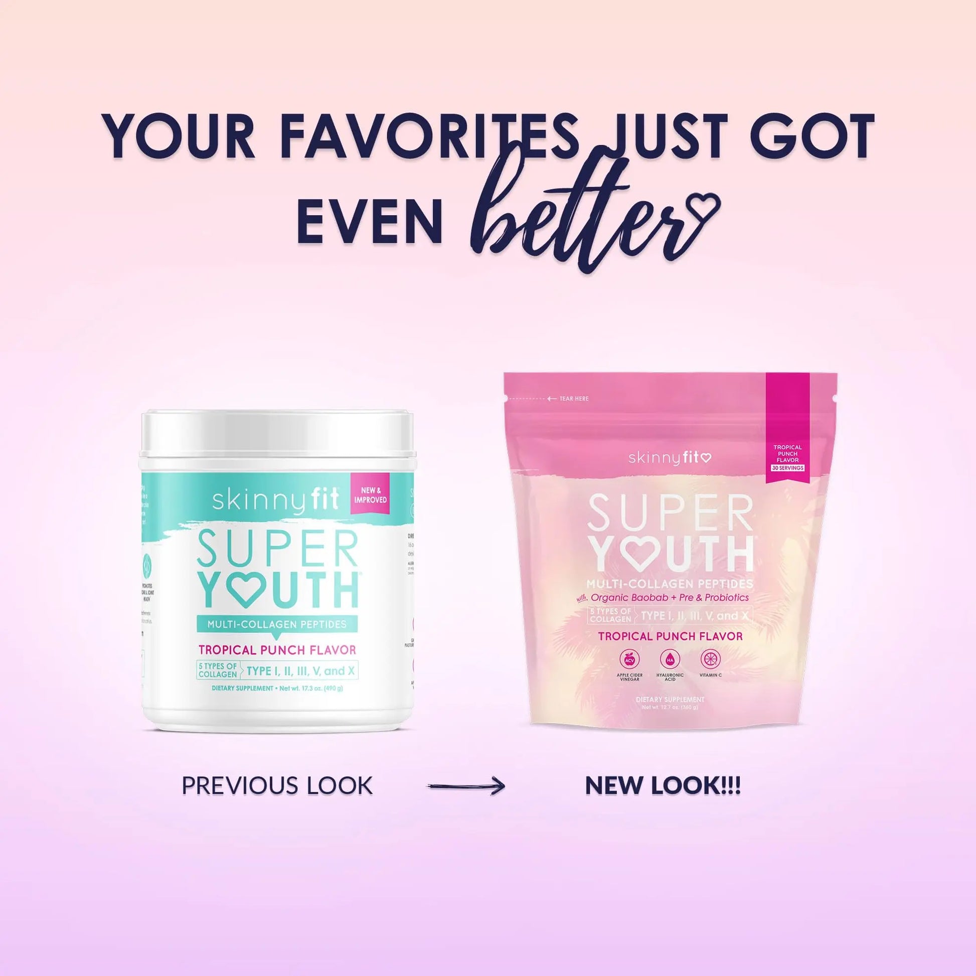 SkinnyFit Super Youth Tropical Punch Multi-Collagen Peptides + Probiotics, Baobab Fiber SkinnyFit Au supplements