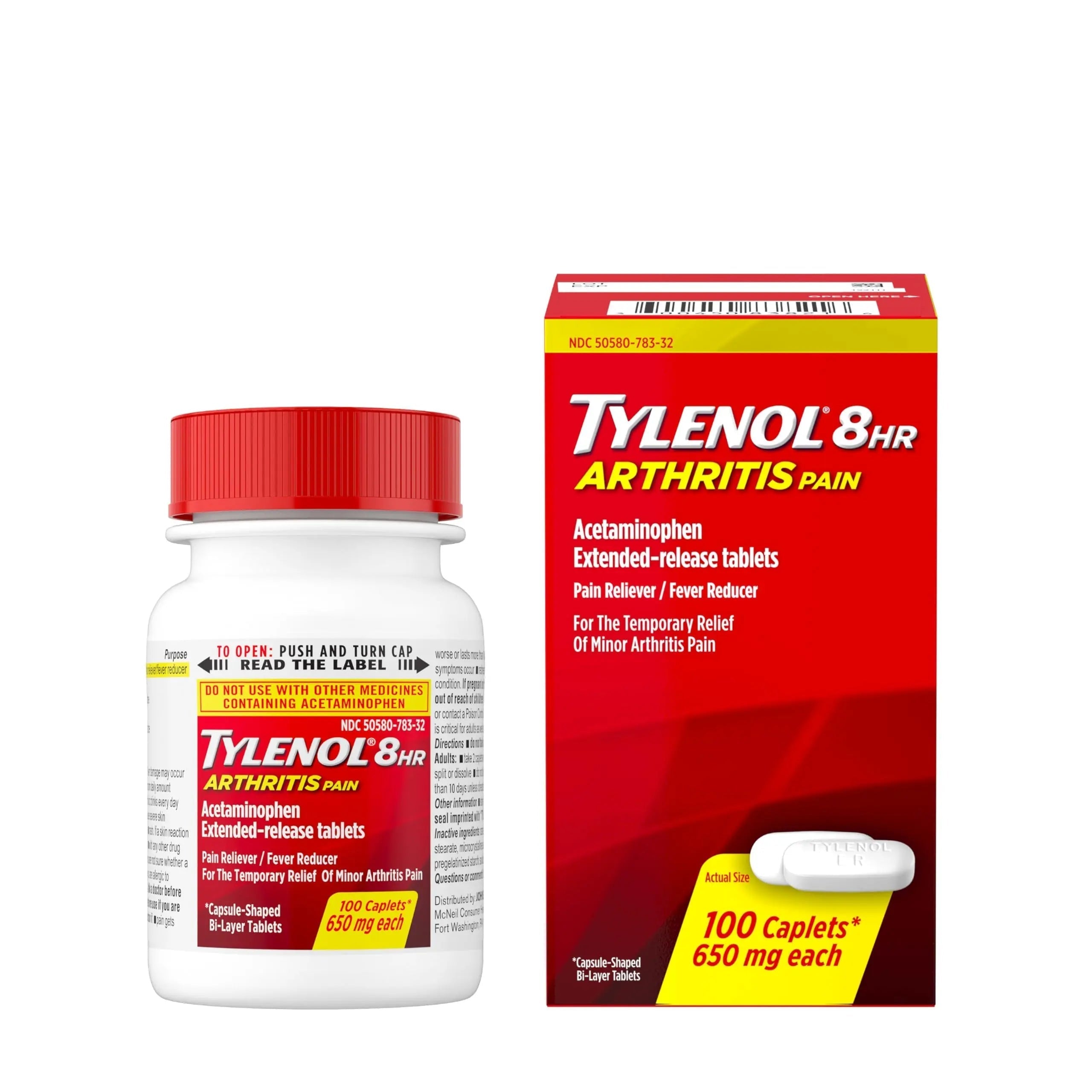 Tylenol 8HR Arthritis Pain Relief Caplets, Fast, Strong Pain Relief, 650 mg Acetaminophen for Minor Arthritis & Joint Pain, Fever Reducer, Extended Release, Won't Irritate Stomach, 100 Count Tylenol Au supplements