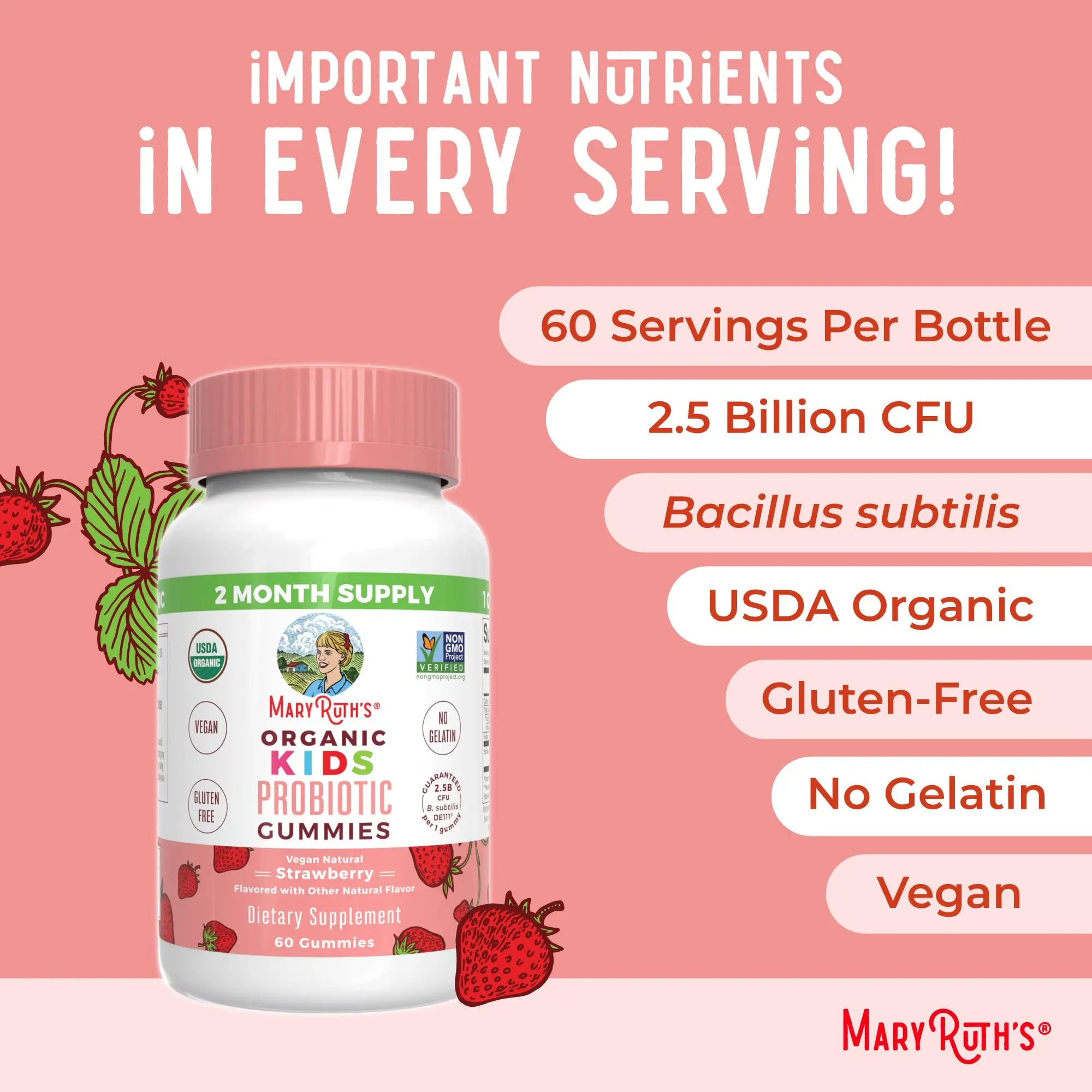 MaryRuth Organics Kids Probiotics for Digestive Health | USDA Probiotic Gummies | 2 Month Supply | Kids Probiotics | Immune Support | Gut Health Supplement | Vegan | Non-GMO | Gluten Free | 60 Count MARYRUTH'S Au supplements
