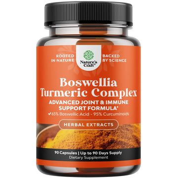 Boswellia Extract Capsules with Turmeric - Advanced Immune Health Support Supplement - Turmeric & Boswellia Serrata Capsules 500mg per Serving for Body Detox & Healthy Joints - 90 Count Natures Craft Au supplements