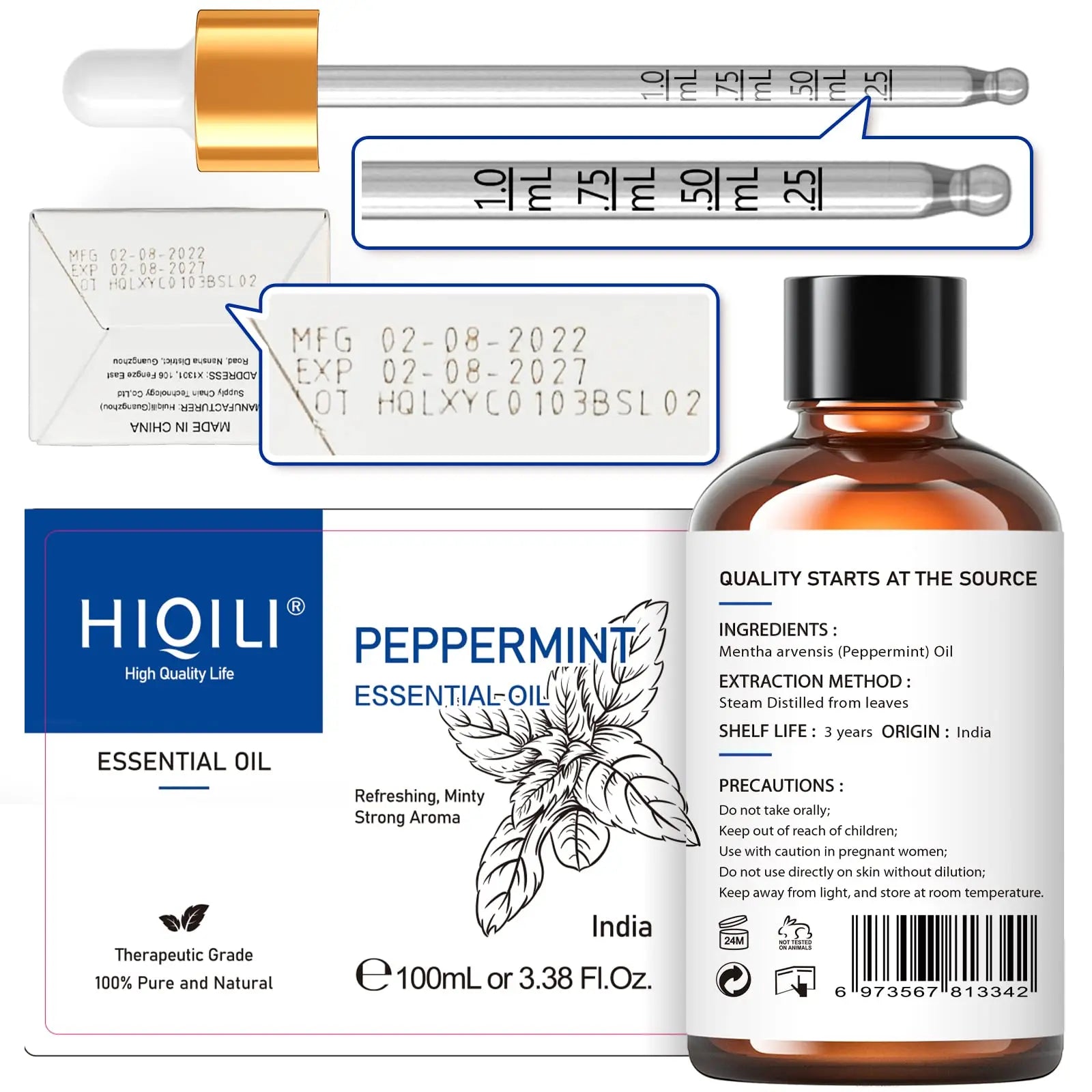 HIQILI Peppermint Oil 100ML, 100% Pure Peppermint Essential Oil Natural for Diffuser HIQILI Au supplements