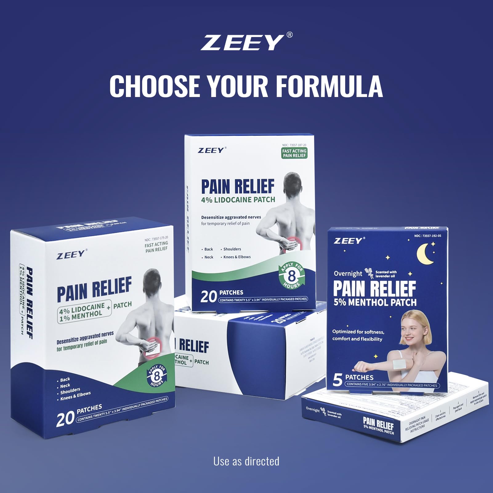 ZEEY 5% Menthol Overnight Pain Relief Patches, French Lavender Oil Pain Patch for Back, Knee, Neck, Shoulders, Joints, Muscle Soreness, Fast Acting, Topical Analgesic, Gel Patch, 3.94" x 2.76", 5Ct ZEEY Au supplements