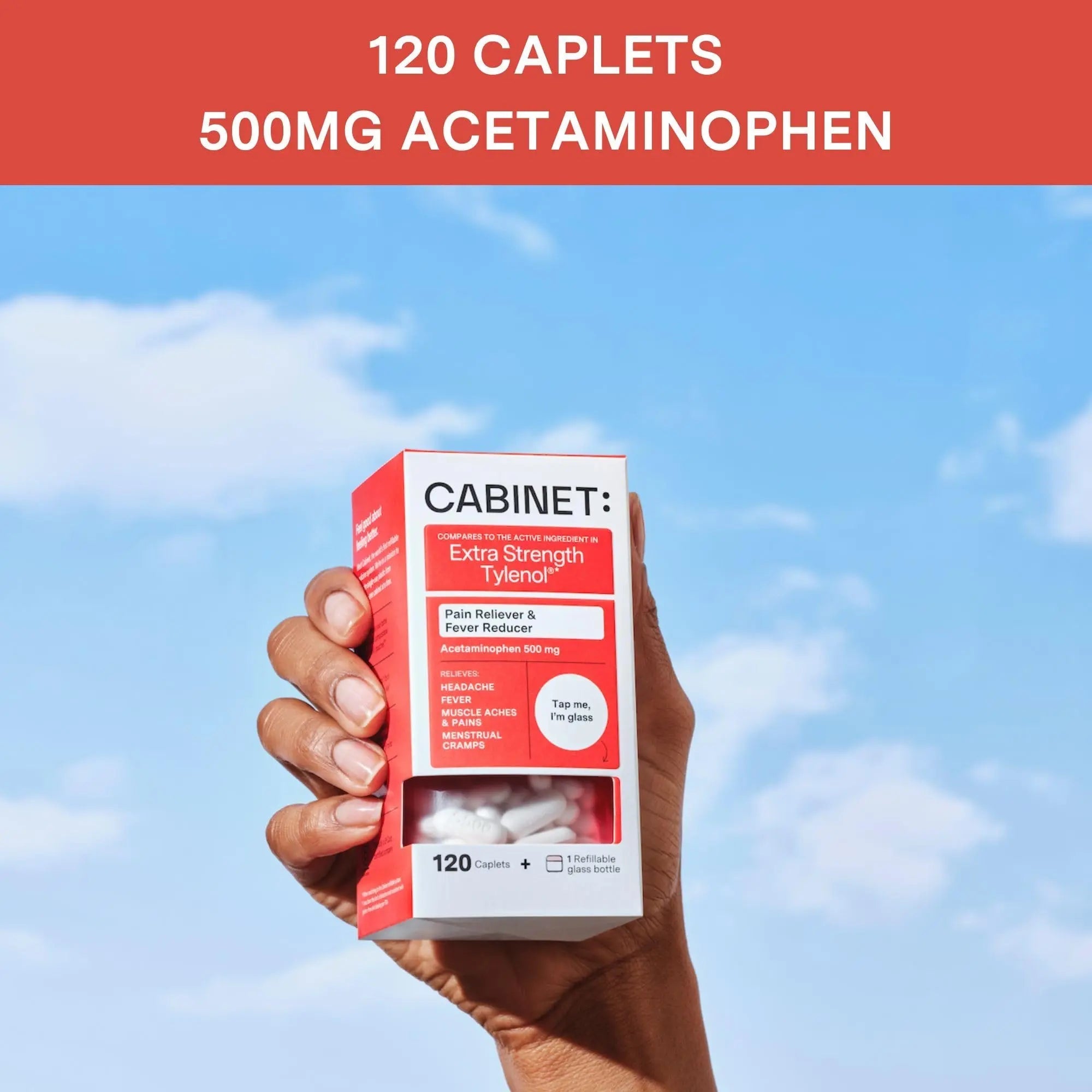 Cabinet: 500mg Acetaminophen for Headache Relief, Toothaches, Sore Throat, and Fever Reducer, 120 Tablets (Refill Pouch) Cabinet: Au supplements