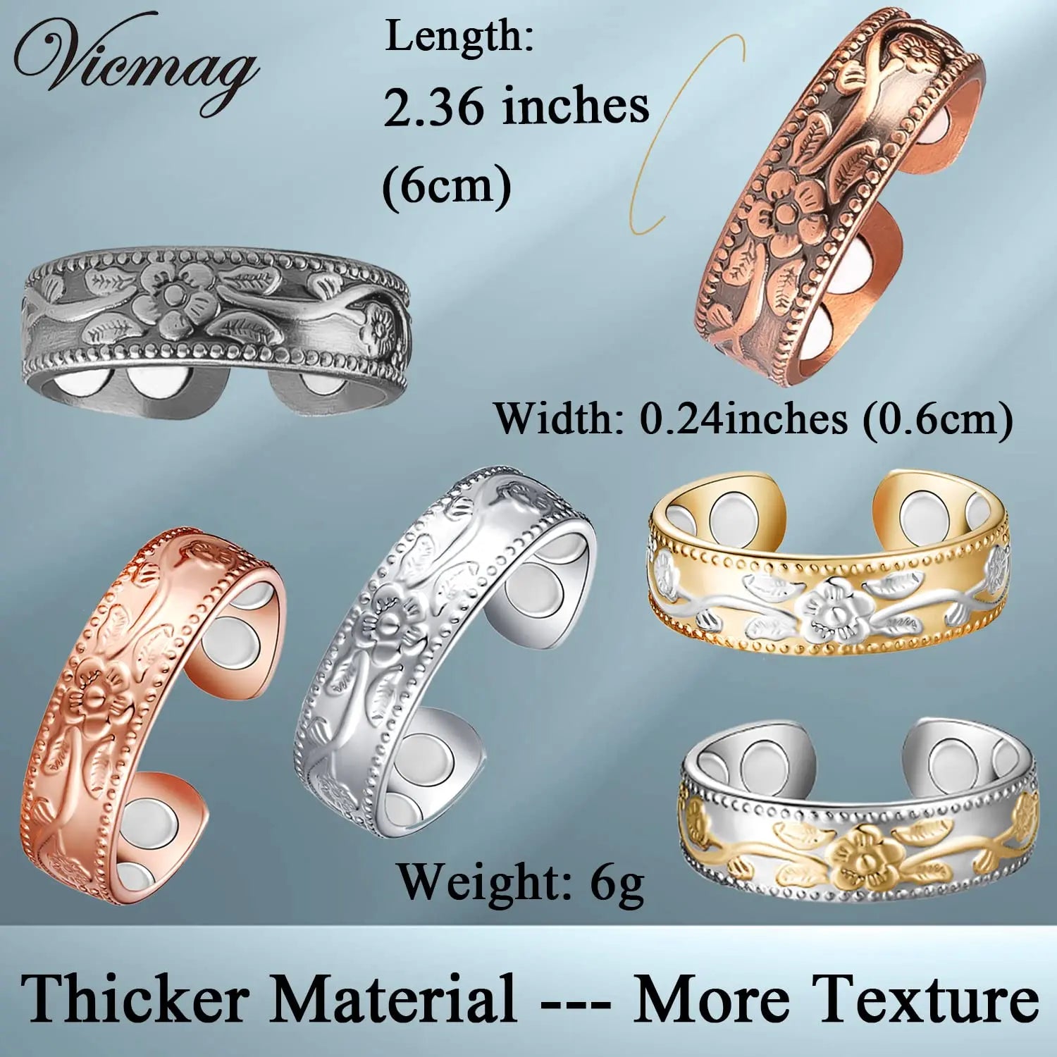 Vicmag Copper Magnetic Ring for Women Men 100% Solid Pure Copper Adjustable with Jewelry Gift Box Vicmag Au supplements