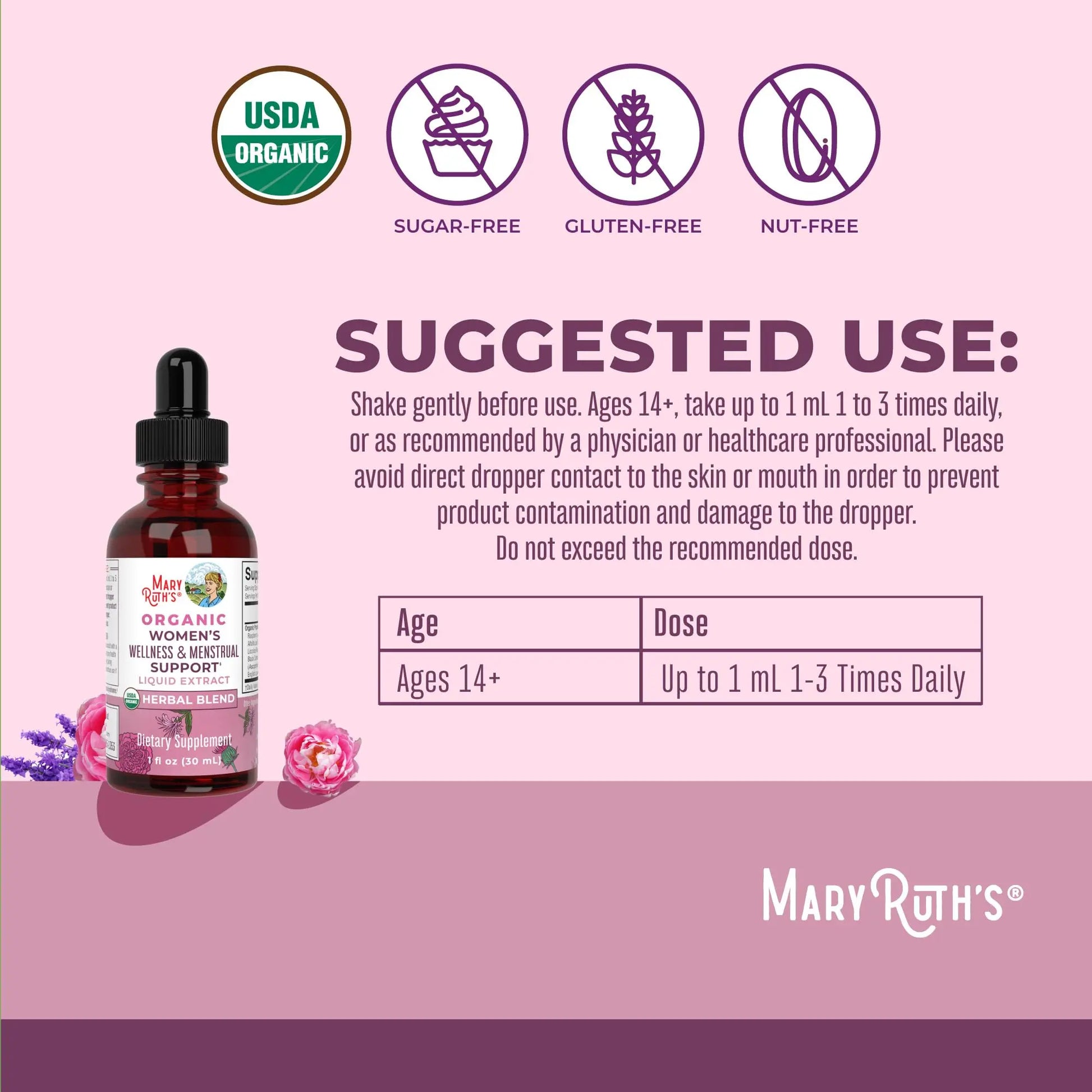 MaryRuth Organics USDA Organic Women's Wellness Liquid Herbal Supplements | Includes Stinging Nettle, Raspberry Leaf, Eleuthero Root, Chaste Tree Berry | Menstrual Support | Non-GMO, Vegan MARYRUTH'S Au supplements