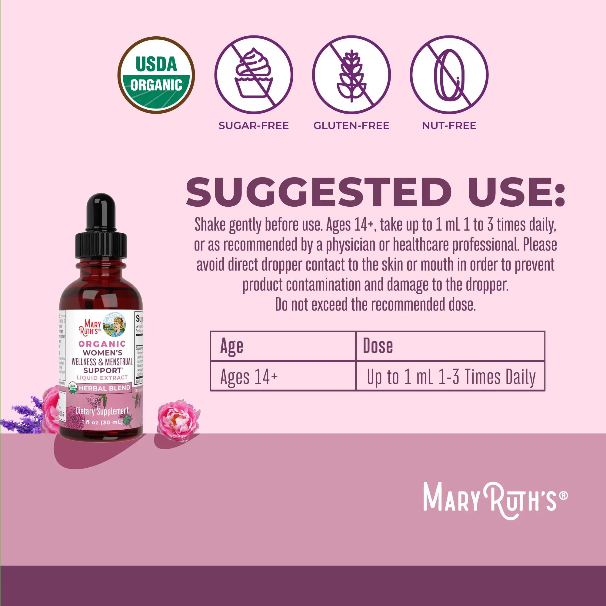MaryRuth Organics USDA Organic Women's Wellness Liquid Herbal Supplements | Includes Stinging Nettle, Raspberry Leaf, Eleuthero Root, Chaste Tree Berry | Menstrual Support | Non-GMO, Vegan MARYRUTH'S Au supplements