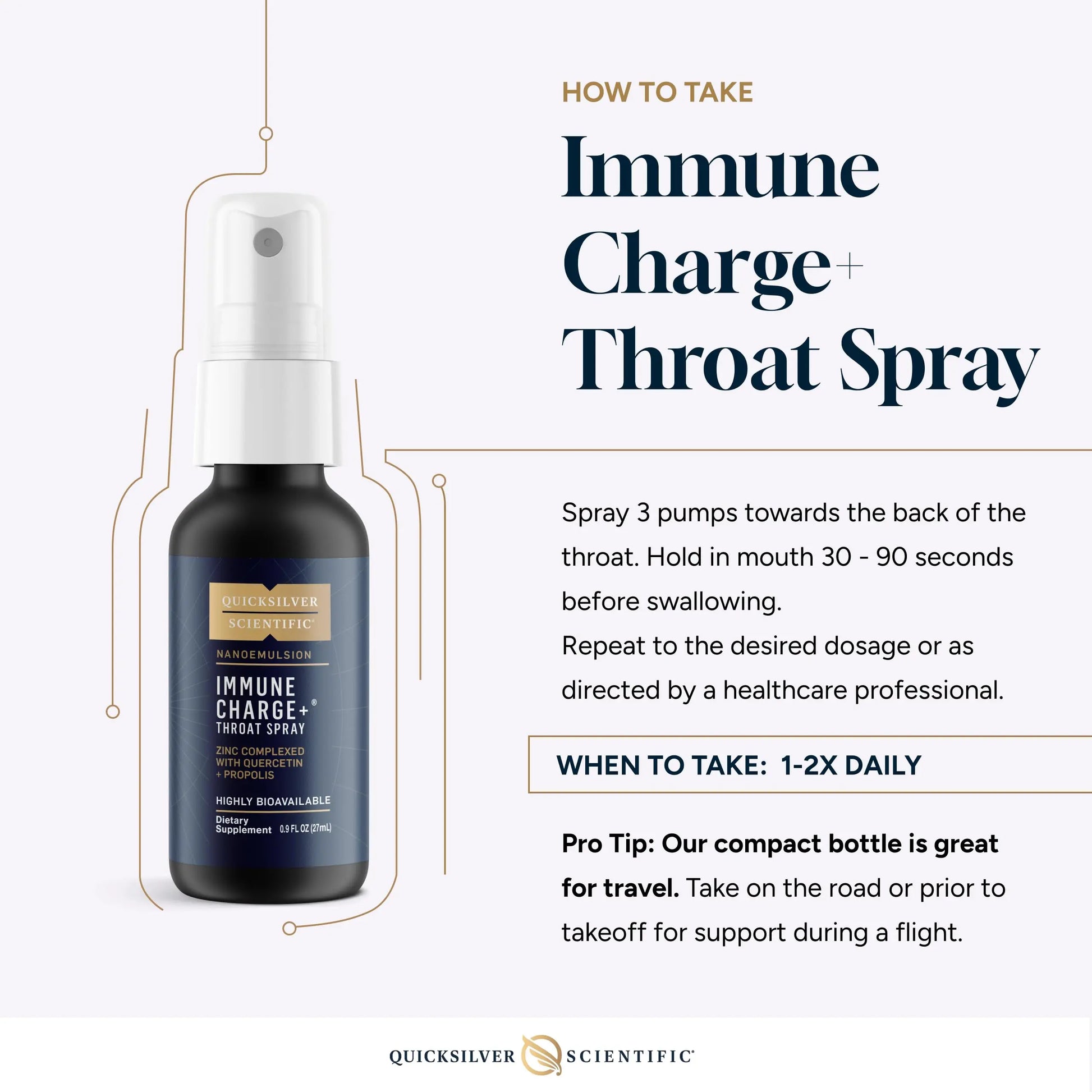 Quicksilver Scientific Immune Charge+ Zinc Throat Spray - Immune Support Liquid Supplement with Quercetin - 'Throat Coat' with Liposomal Absorption Technology (0.9 fl oz / 27ml) Quicksilver Scientific Au supplements