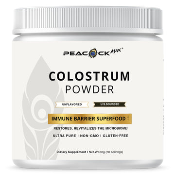 Peacock Max Colostrum Powder – 60g (30 Servings), Unflavored Bovine Colostrum Supplement, Superfood for Hair, Skin & Gut Health, Gluten-Free, Non-GMO Peacock Max Au supplements