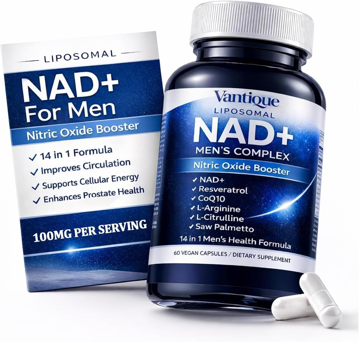 Aureph Vantique Men's NAD+ Supplement with Resveratrol, CoQ10, L-Citrulline & Lycopene - Nitric Oxide Support, Prostate Care, Anti-Aging, Stamina & Cellular Energy Boost 60 Capsules Aureph Au supplements