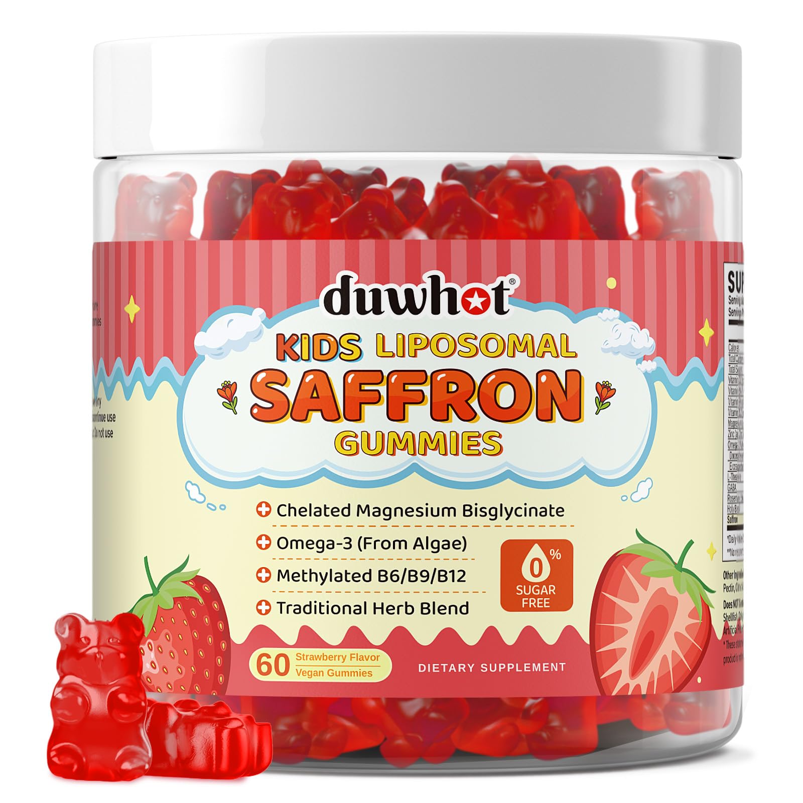 Liposomal Saffron Gummies for Kids 4+, Saffron Supplements w/Holy Basil, Rosemary, Magnesium Glycinate, Omega-3 & More, Brain Focus Support Supplement, Vegan, Organic, Sugar Free, 60 Chewables duwhot Au supplements