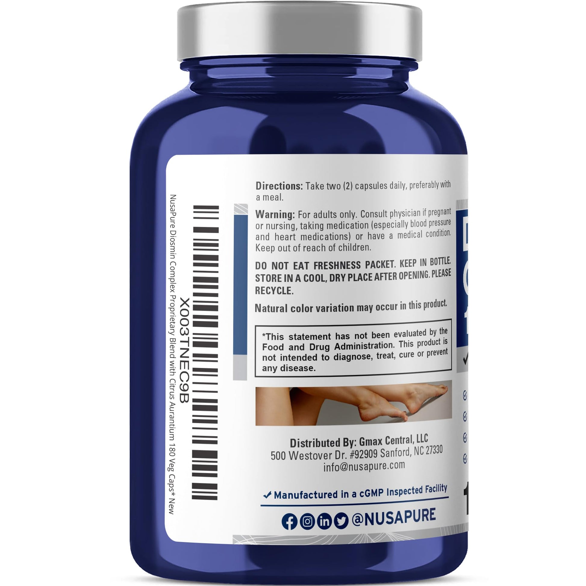 NusaPure Diosmin Complex 1,000mg per Serving 180 Veggie Caps (Non-GMO, Vegan) Citrus Aurantium NusaPure Au supplements