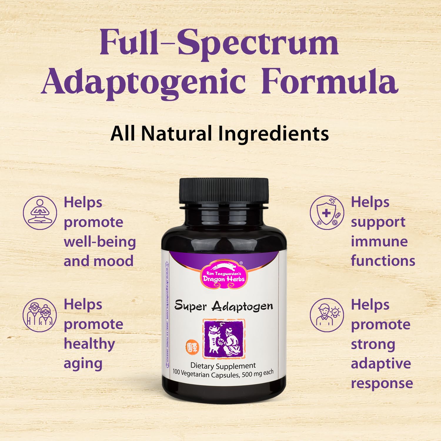 Dragon Herbs Super Adaptogen | All Natural Supplement to Support Well-Being, Mood, Immune Function, Strong Adaptive Response | All Natural Ingredients, Non-GMO (100 Capsules, 500 mg Per Capsule)” Dragon Herbs Au supplements