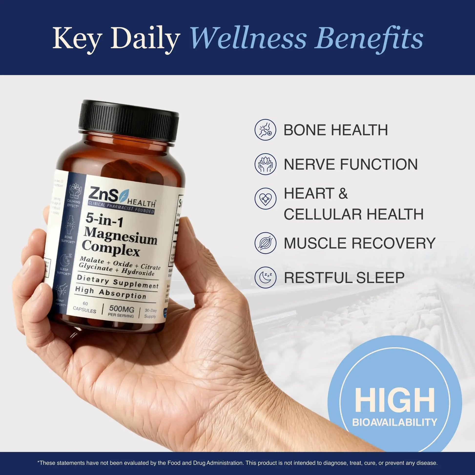 ZnS Health Spectrum 5 Magnesium Complex for Women & Men – 5 Magnesium Complex Supplement with Glycinate, Malate, Citrate & Hydroxide for Sleep, Muscle Recovery & Calm – 500mg Vegan – 60 Capsules ZnS Health Au supplements