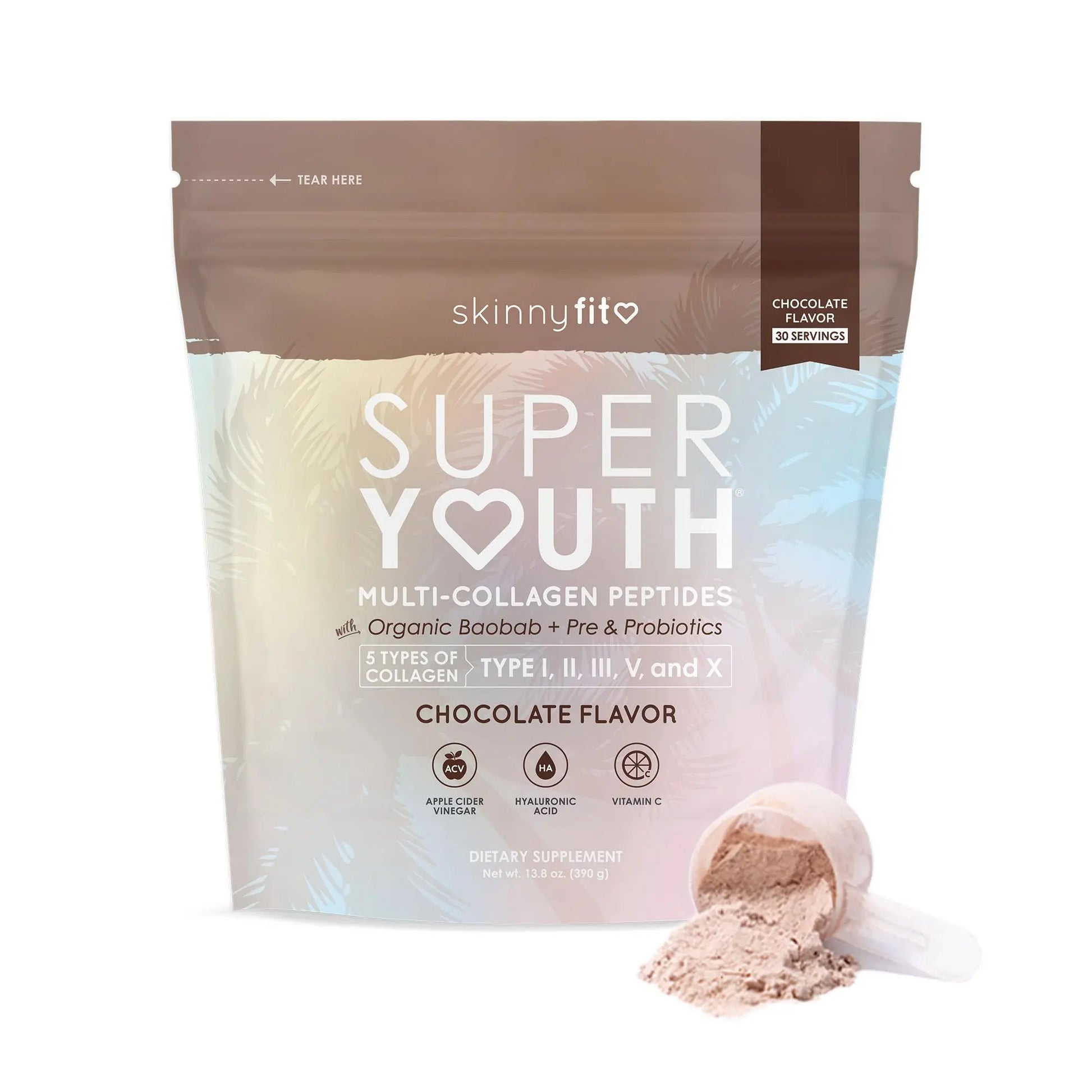SkinnyFit Super Youth Chocolate Multi-Collagen Peptides + Probiotics, Baobab Fiber SkinnyFit Au supplements