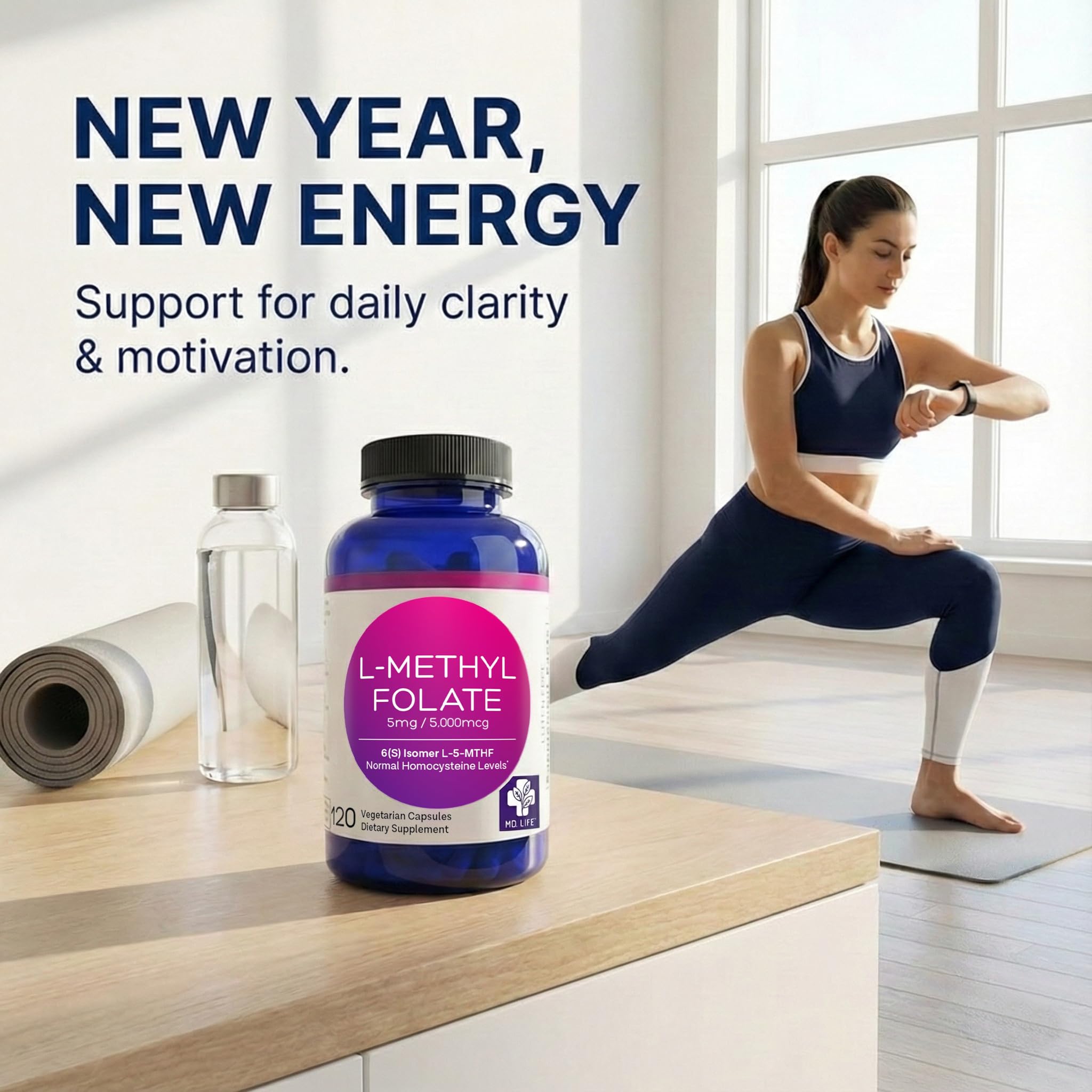 MD Life L-Methylfolate 5 mg Supplement - Professional-Grade Active L Methylfolate Supplement - 120 Capsules - L-Methylfolate 5mg - Maximum Potency MTHFR W/Essential Amino Acids MD.LIFE Au supplements