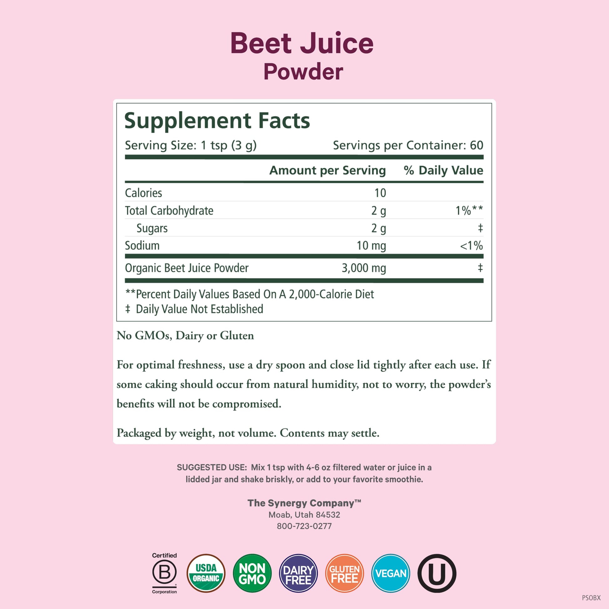 PURE SYNERGY Organic Beet Juice Powder | Pre-Workout Supplement | Organic Beet Root Juice Powder | for Healthy Circulation, Exercise, and Detoxification (6.4 oz.) PURE SYNERGY Au supplements