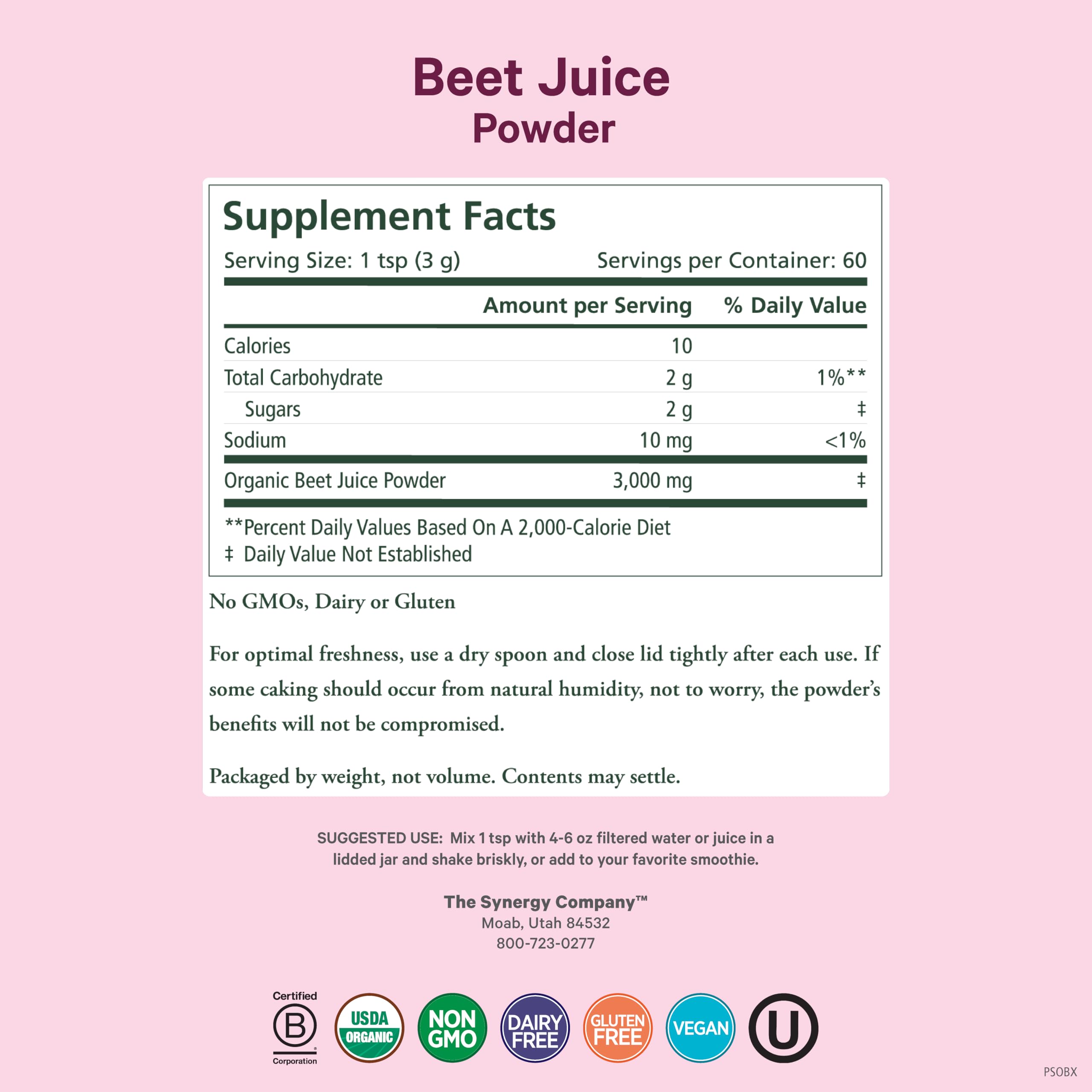 PURE SYNERGY Organic Beet Juice Powder | Pre-Workout Supplement | Organic Beet Root Juice Powder | for Healthy Circulation, Exercise, and Detoxification (6.4 oz.) PURE SYNERGY Au supplements