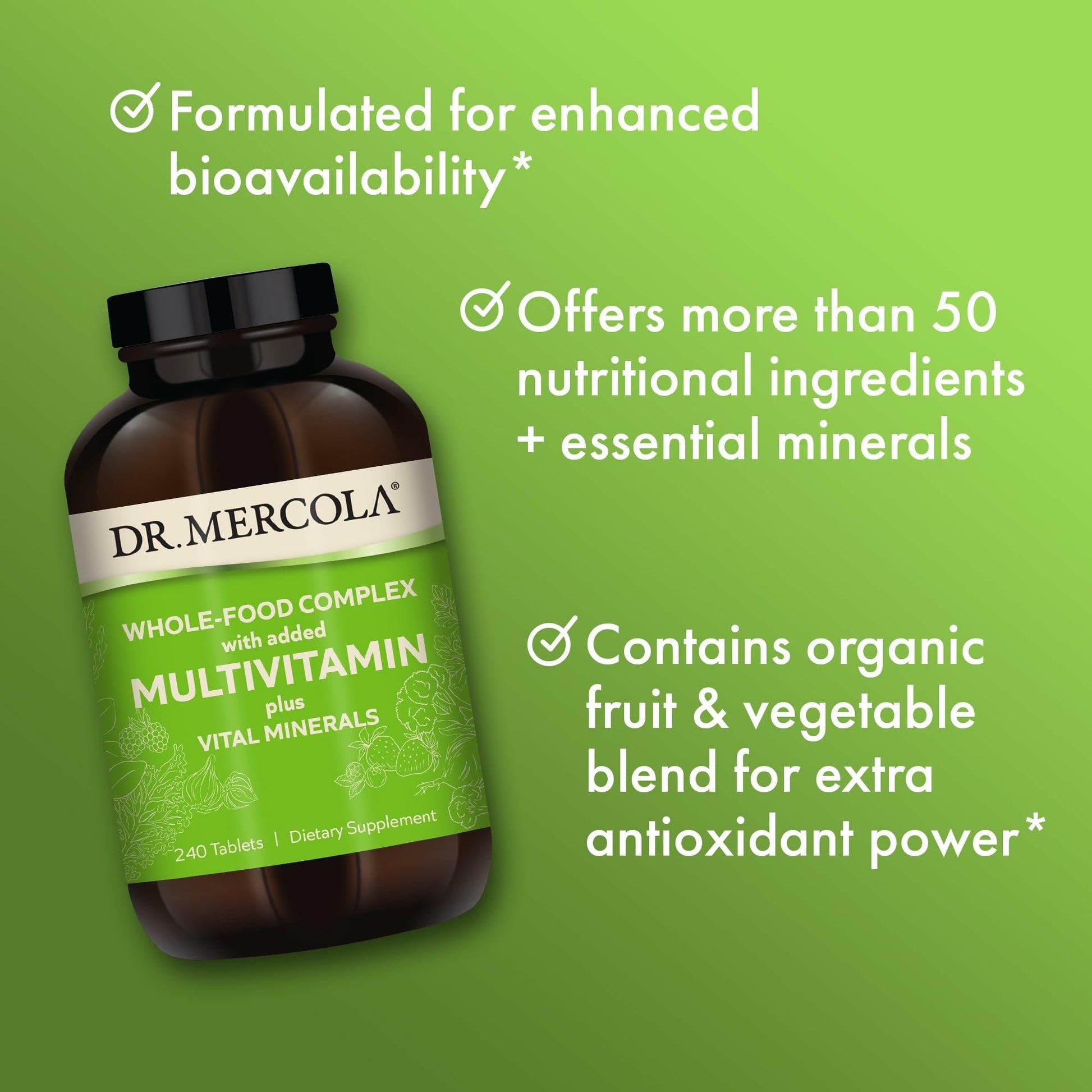 Dr. Mercola Whole-Food Complex with Added Multivitamin Plus Vital Minerals - Supports Nutrition & Immune Support - Bioavailable - GMO Free - 240 Tablets (30 Servings) Dr. Mercola Au supplements