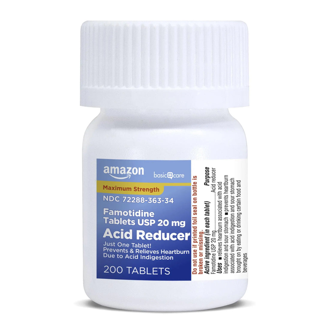 Amazon Basic Care Maximum Strength Famotidine Tablets 20 mg, Acid Reducer for Heartburn Relief, Prevents & Relieves Acid Indigestion, Heartburn Medicine, 12 Hour Protection, 200 Count Amazon Basic Care Au supplements