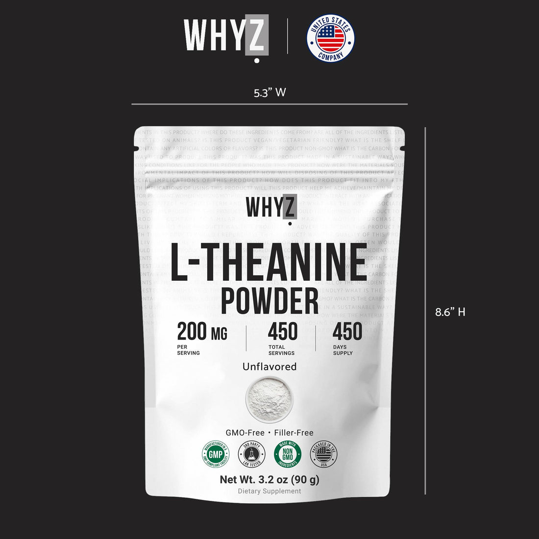 Pure L-Theanine Powder Unflavored Amino Acid Supplement Powder from Fine L-Theanine for Smooth Mixing Vegan Friendly Non-GMO No-Additives for Smoothies Drinks and Daily Nutrition Support, 3.2 oz (90g) WHYZ Au supplements