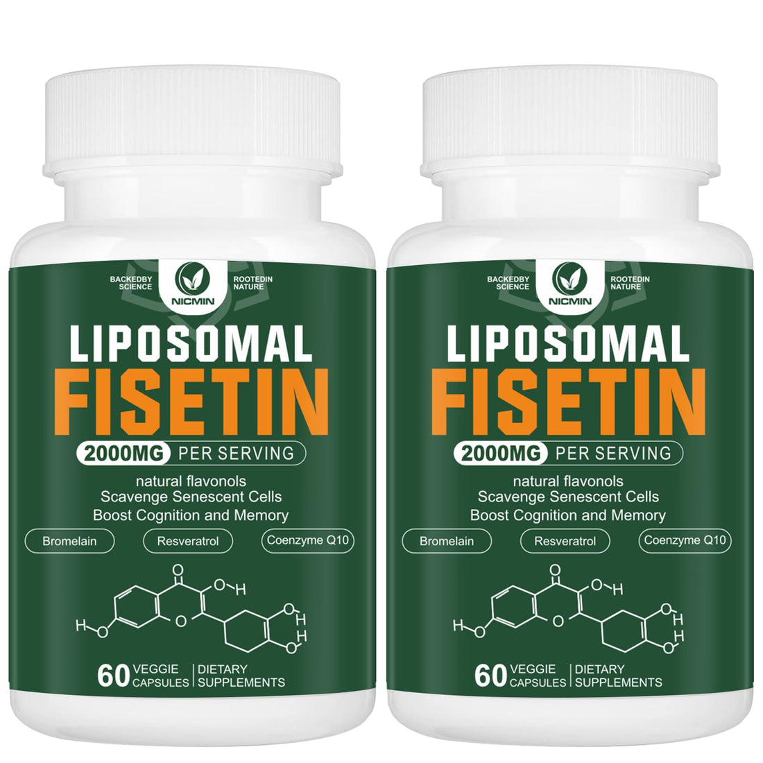 Liposomal Fisetin Supplement, 2000MG, 98% Pure Fisetin Polyphenols Antioxidants, with Quercetin, TMG and Resveratrol, for Healthy Aging, Cognitive Support, 120 Capsules NICMIN Au supplements