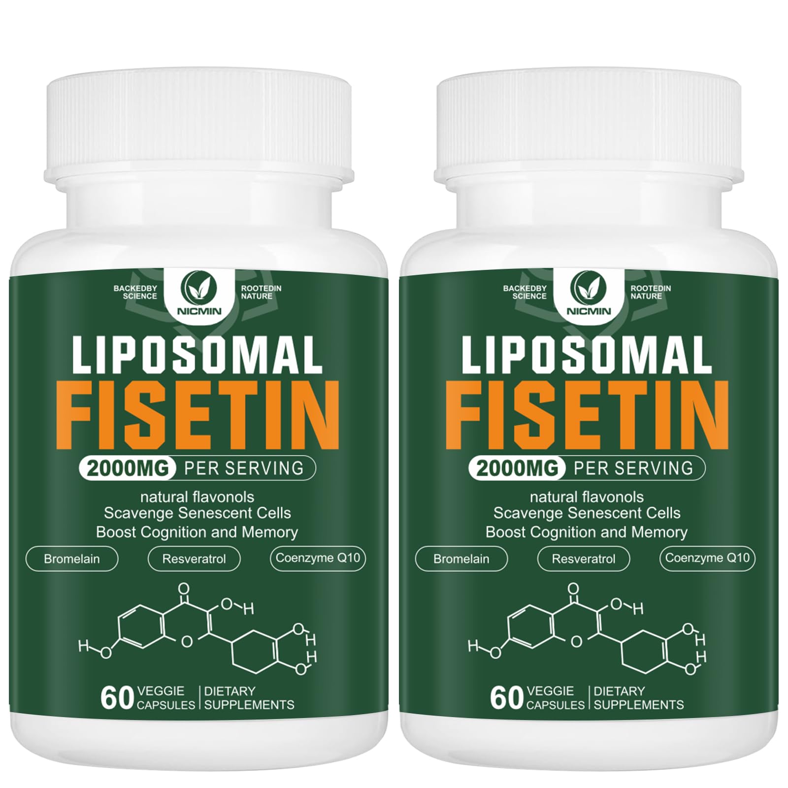 Liposomal Fisetin Supplement, 2000MG, 98% Pure Fisetin Polyphenols Antioxidants, with Quercetin, TMG and Resveratrol, for Healthy Aging, Cognitive Support, 120 Capsules NICMIN Au supplements