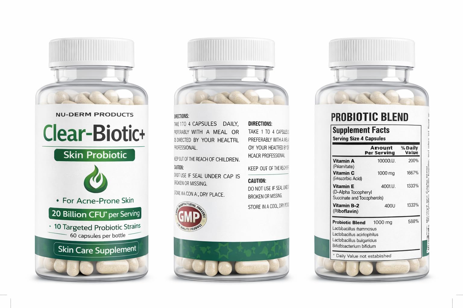 Acne Pills Probiotic Acne Supplements for Teens & Adults - Hormonal Acne Vitamins, Gut Health for Clear Skin, Non-GMO (60 Capsules) Gut Skin Axis Clear-Biotic Au supplements