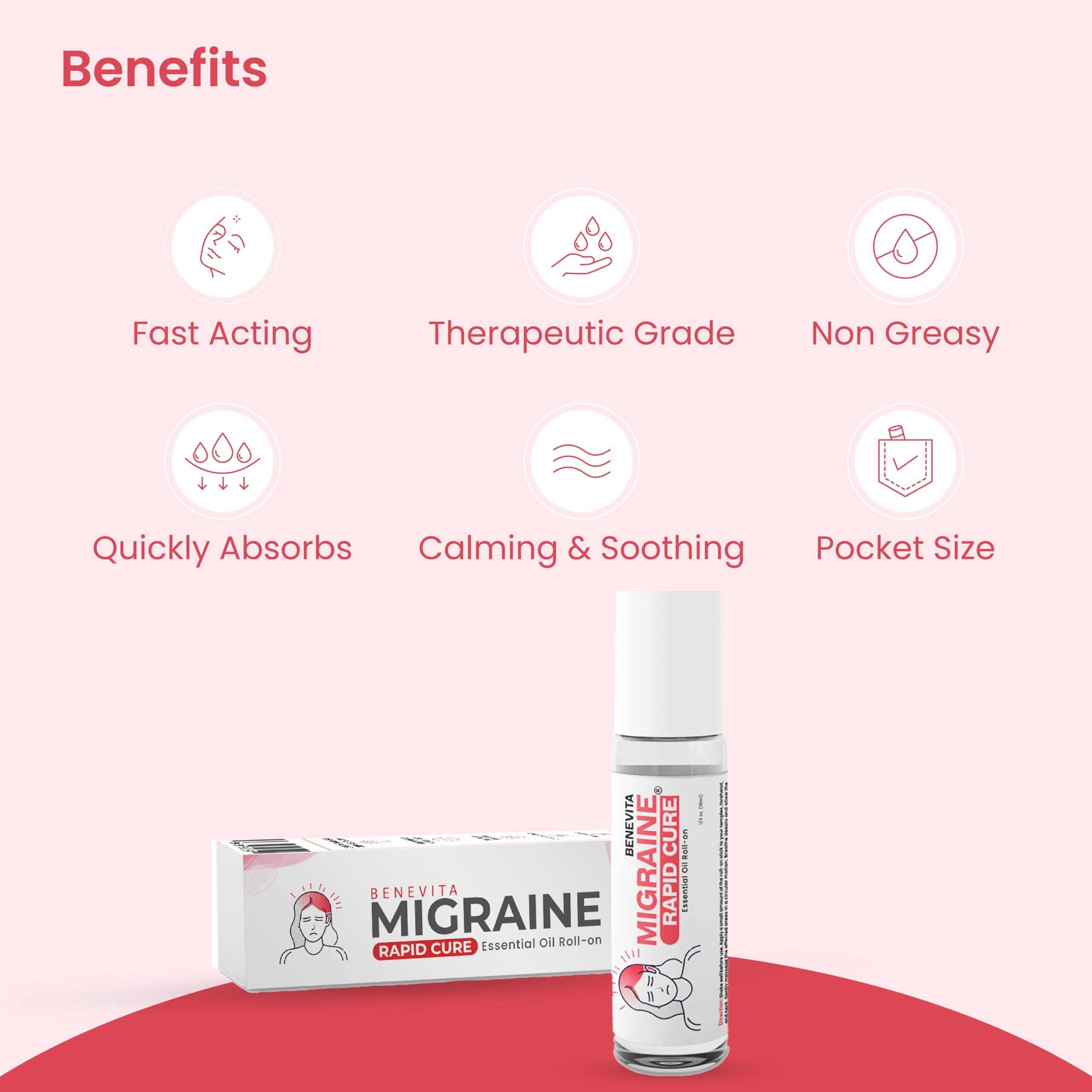 Benevita Migraine Relief Stick Roll-On – Organic, Natural, Cruelty-Free Headache Relief Roll-On – Peppermint, Spearmint, & Lavender Essential Oil Roller for Tension & Stress Benevita Au supplements