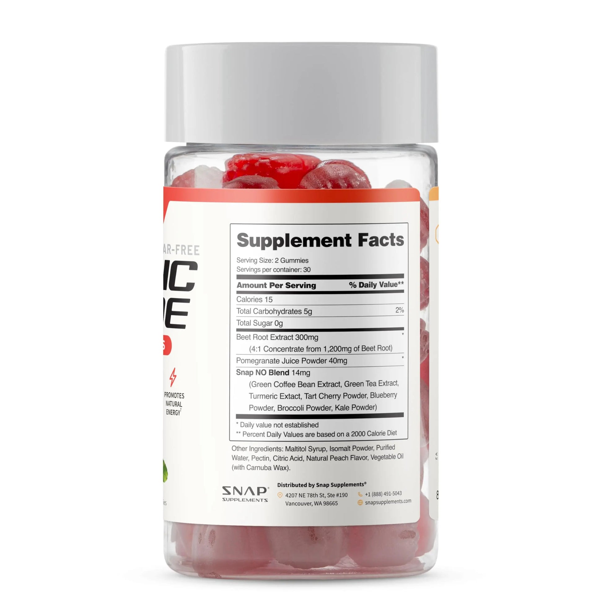 Snap Supplements Nitric Oxide Beet Root Gummies Supplement with Organic Beets - Energy & Circulation Support, 60 Sugar-Free Gummies (30 Servings, 1 Month Supply), Peach Snap Supplements Au supplements
