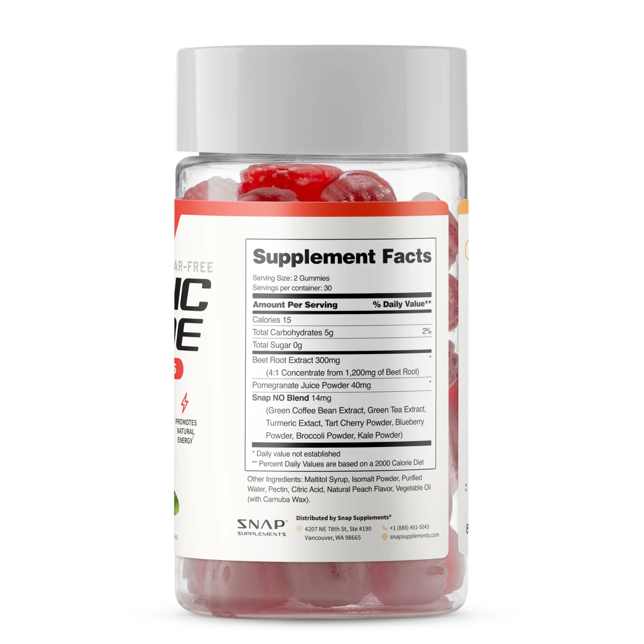 Snap Supplements Nitric Oxide Beet Root Gummies Supplement with Organic Beets - Energy & Circulation Support, 60 Sugar-Free Gummies (30 Servings, 1 Month Supply), Peach Snap Supplements Au supplements