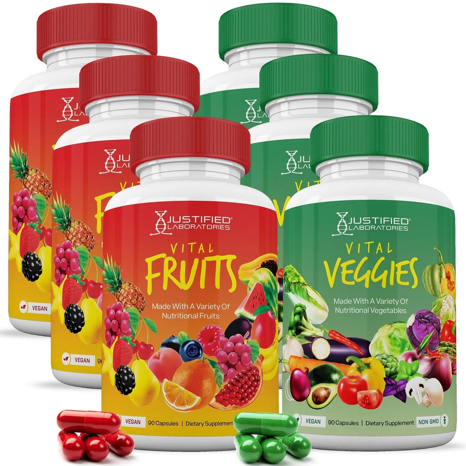 (6 Pack) Vital Fruits and Veggies Supplement Whole Food Red & Green Superfoods Justified Laboratories Au supplements