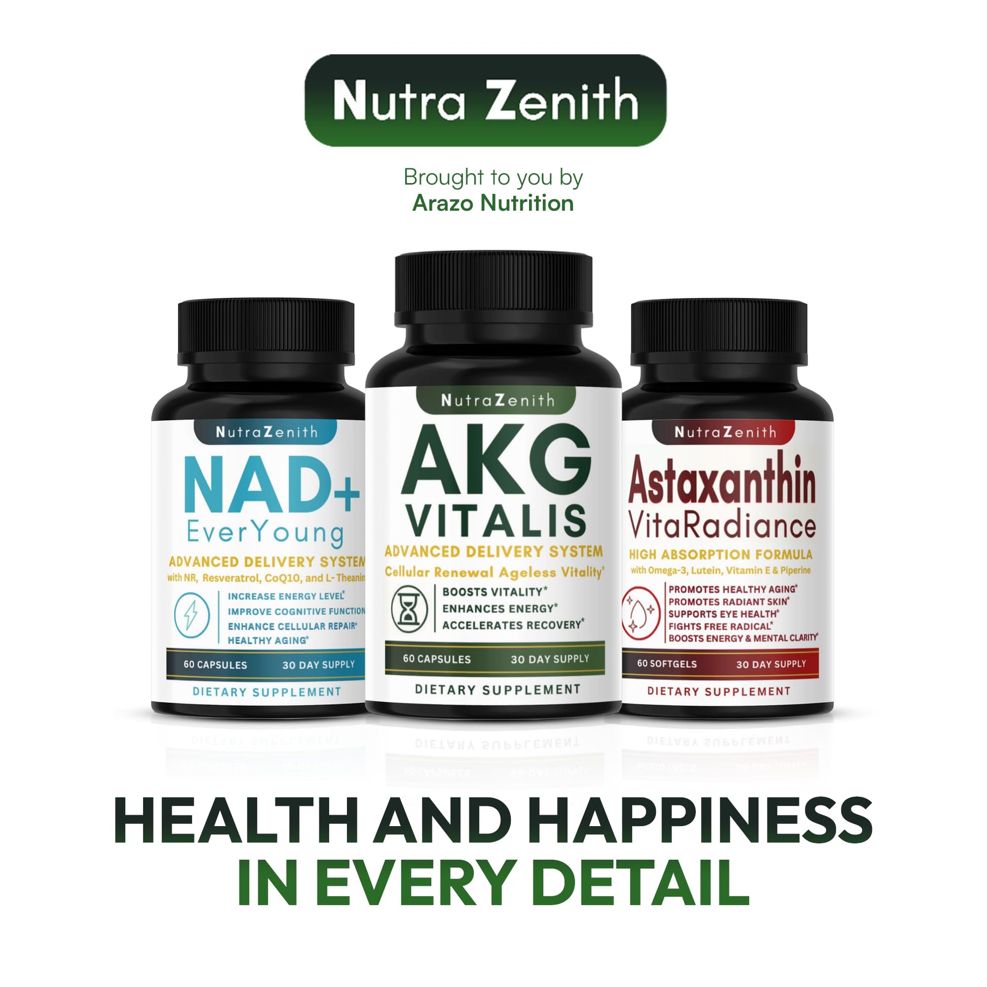 AKG Anti-Aging & Energy Boost Supplement with Vitamin B6, Vitamin C & L-Arginine – 60 Capsules for Youthful Skin, Cellular Renewal & Vitality Support Arazo Nutrition Au supplements