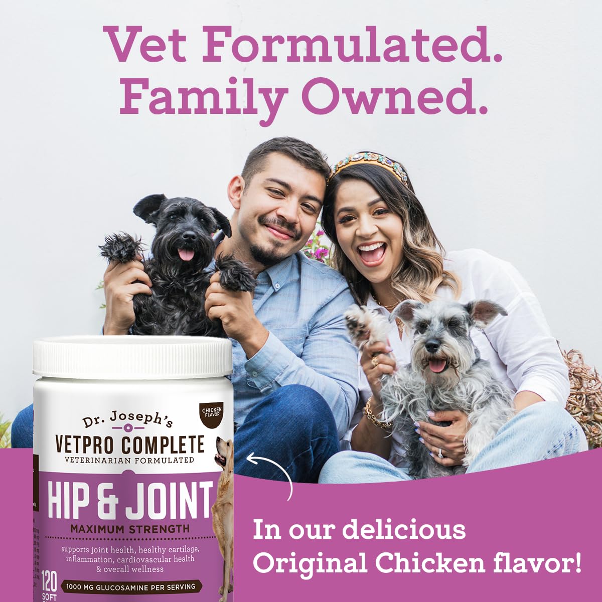 Dr. Joseph's VetPro Complete Dog Hip & Joint Supplement for Arthritis Pain Relief – High-Strength Glucosamine & Chondroitin Chews for Senior Dogs – Vet Formulated Daily Treats, Chicken Flavor, 120 Ct VetPro Complete Au supplements