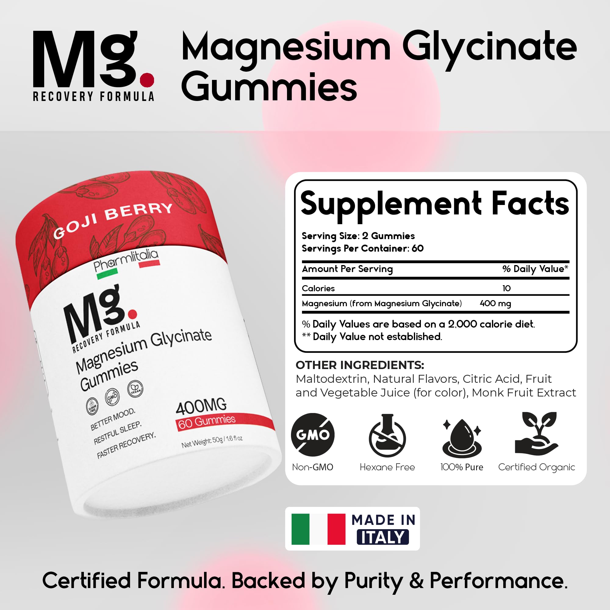 Magnesium Glycinate Gummies 400mg - Sleep Gummies for Kids & Adults - Magnesium Glycinate Chewable High Absorption for Muscle Recovery, Better Sleep & Relaxation (Gojiberry) Pharmlitalia Au supplements