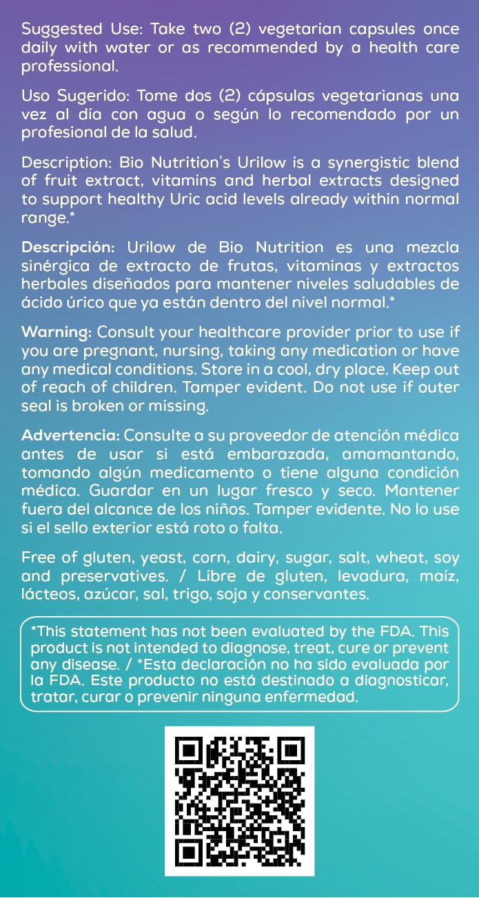 Bio Nutrition 2 Pack Urilow 60 Vegetarian Capsules | Natural Support for Urinary Health | Promotes a Healthy Uric Acid Balance Bio Nutrition Au supplements